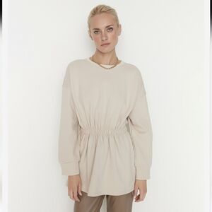 Trendyol Beige Cinch Waist Knit Sweater Size L